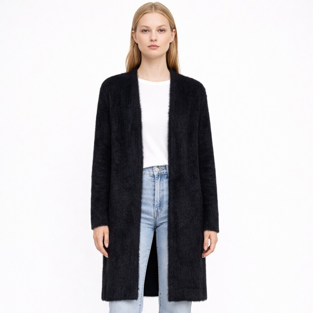 BELLA DAHL size s Anthropologie Cardicoat Duster Black soft fuzzy long cardigan
